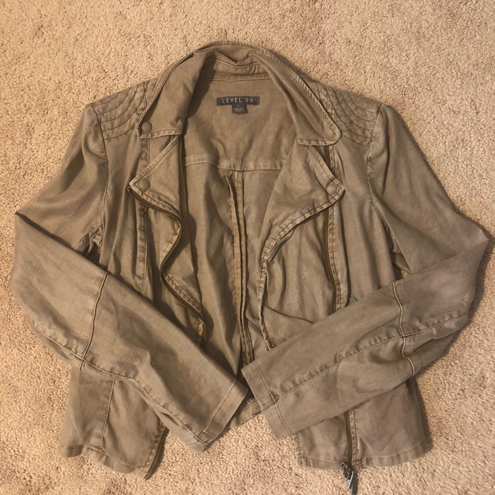 LEVEL 99 tan linen moto jacket